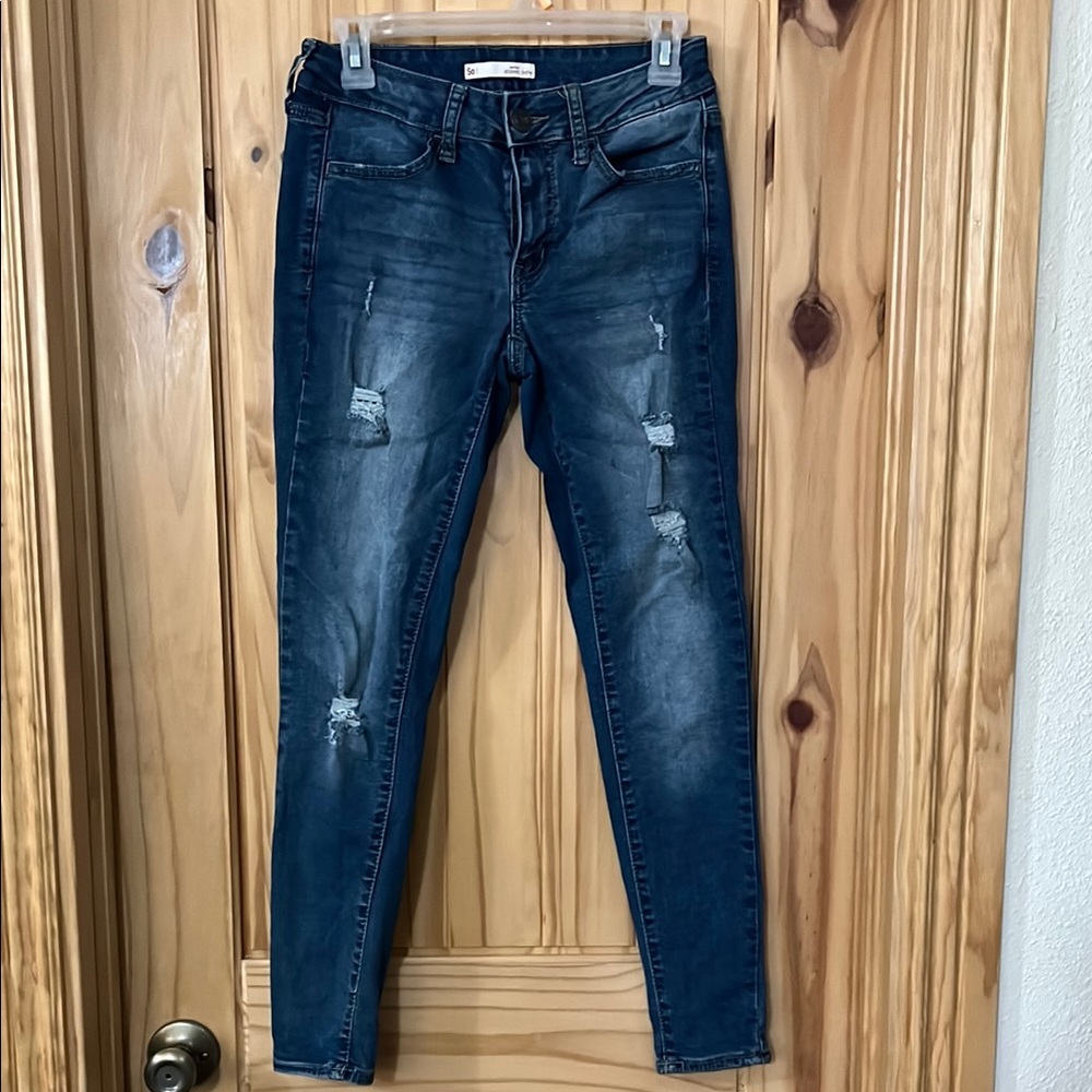 SO Women's Distressed Dark Blue Skinny Jeans